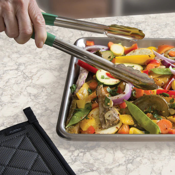 Winco 12" Utility Tongs, Green Handle, Heat Resistant
