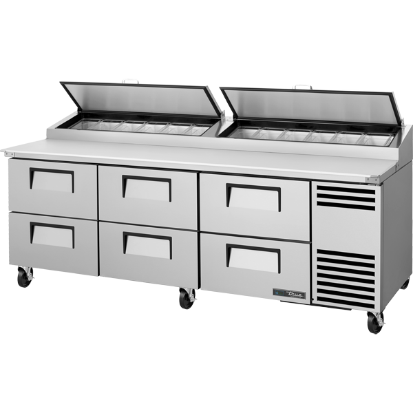 True 93" Refrigerated Pizza Prep Table with 6 Drawers