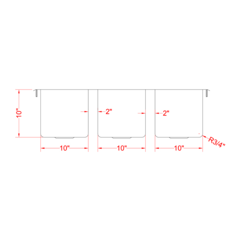 Nella Three Tub Drop In Sink 10" x 14" x 10" with Flat Top