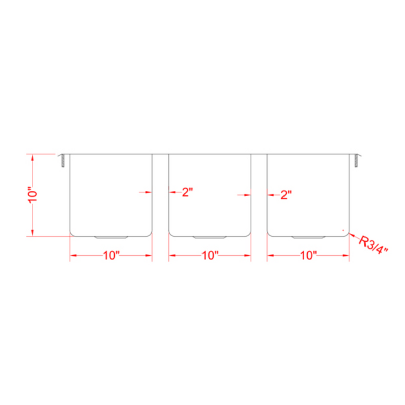 Nella Three Tub Drop In Sink 10" x 14" x 10" with Flat Top