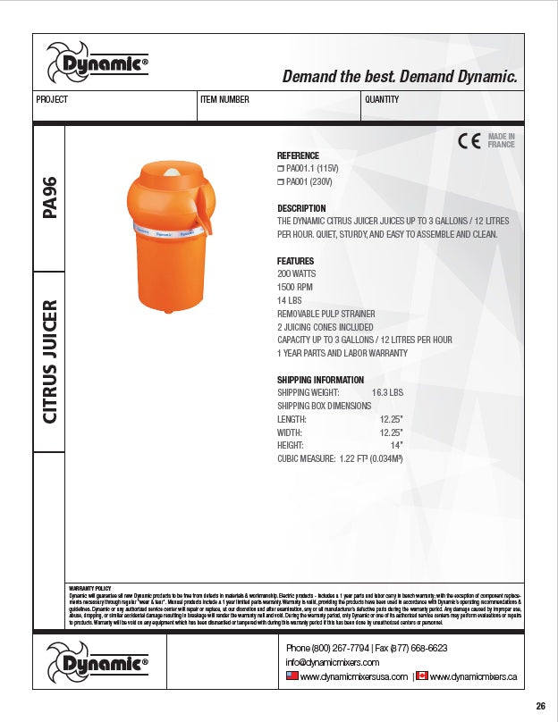Spec Sheet