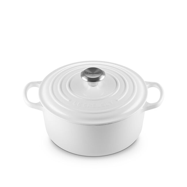 Le Creuset Round Dutch Oven 5.3L White with Stainless Steel Knob