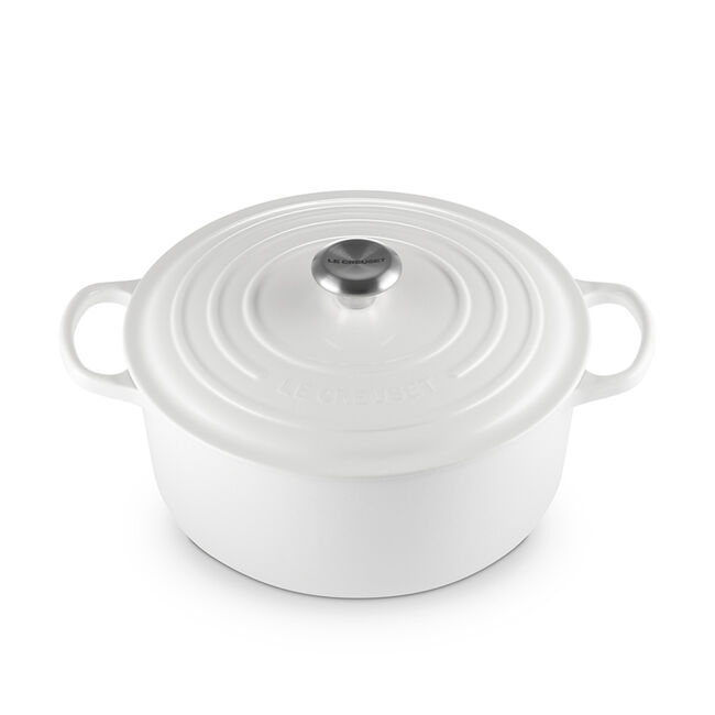 Le Creuset White 6.7 Litre Round Dutch Oven with Stainless Steel Knob