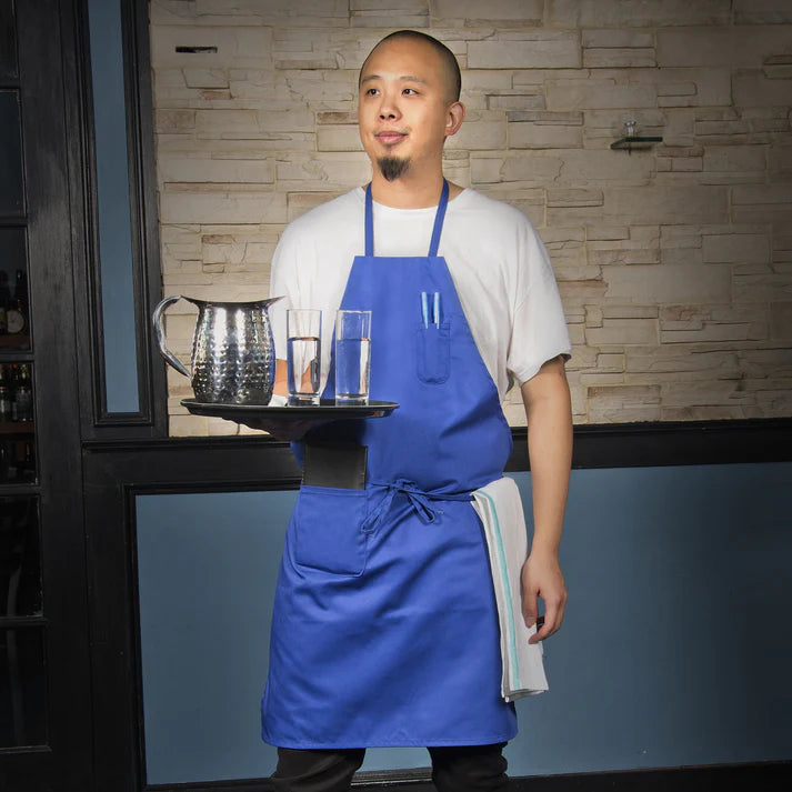 Winco Full Length Bib Apron with Pockets, Blue
