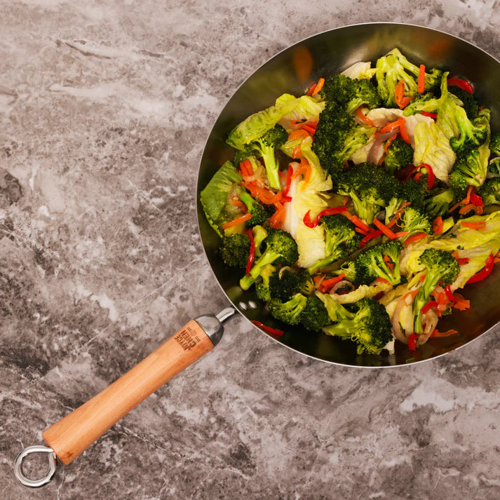 Winco 12" Carbon Steel Joyce Chen Stir Fry Pan With Birch Handles