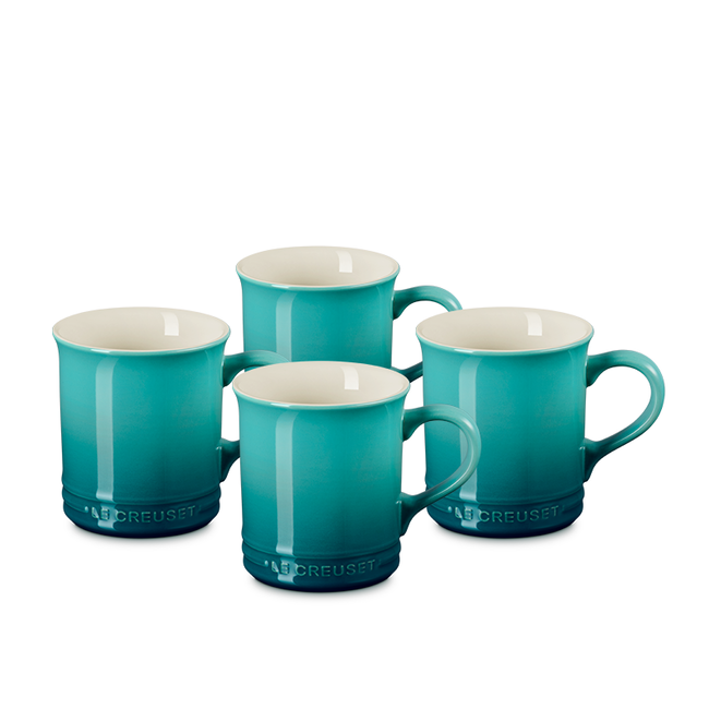 Le Creuset 0.4 Litre Classic Mug, Bleu Riviera, 4 /Set