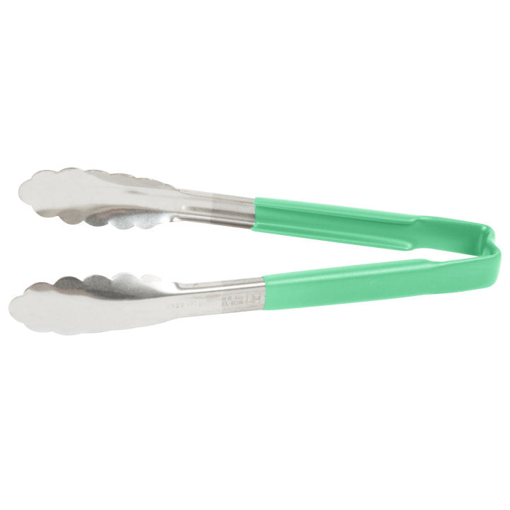 Vollrath 9.5" Utility Tongs, Green Handle