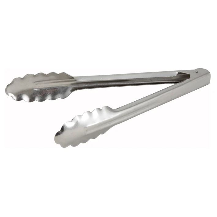Winco 9" Scalloped Utility Tongs, Stainless Steel