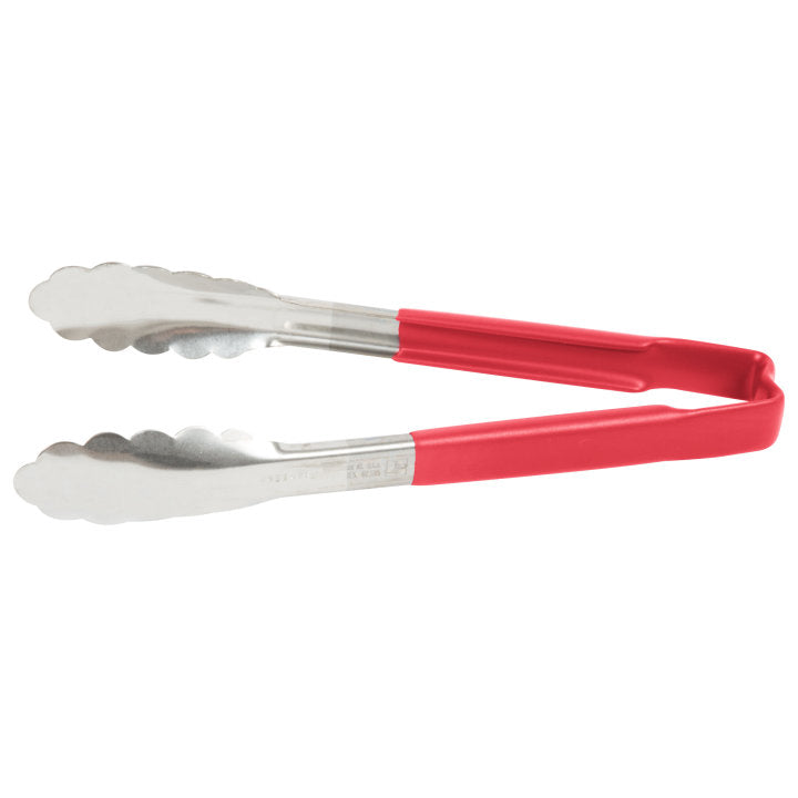 Vollrath 9.5" Scalloped Utility Tongs, Red Handed