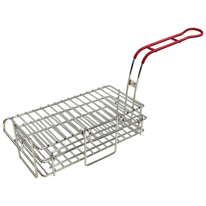 Winco Chimichanga/Burrito Fry Basket with Red Plastic Handle